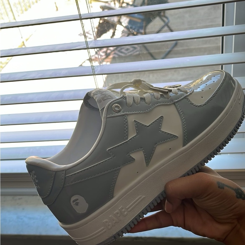Bape White and Gray Bapesta Sneakers